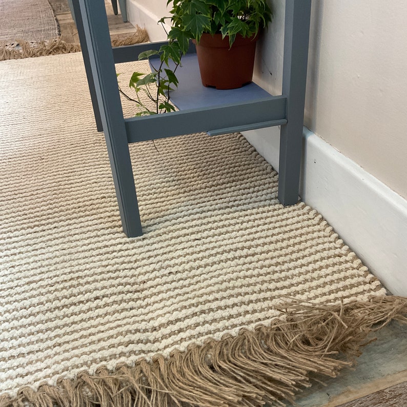 Colva Beige Natural Stripe Cotton Jute Rug Available in Small Medium Large Sizes image 2