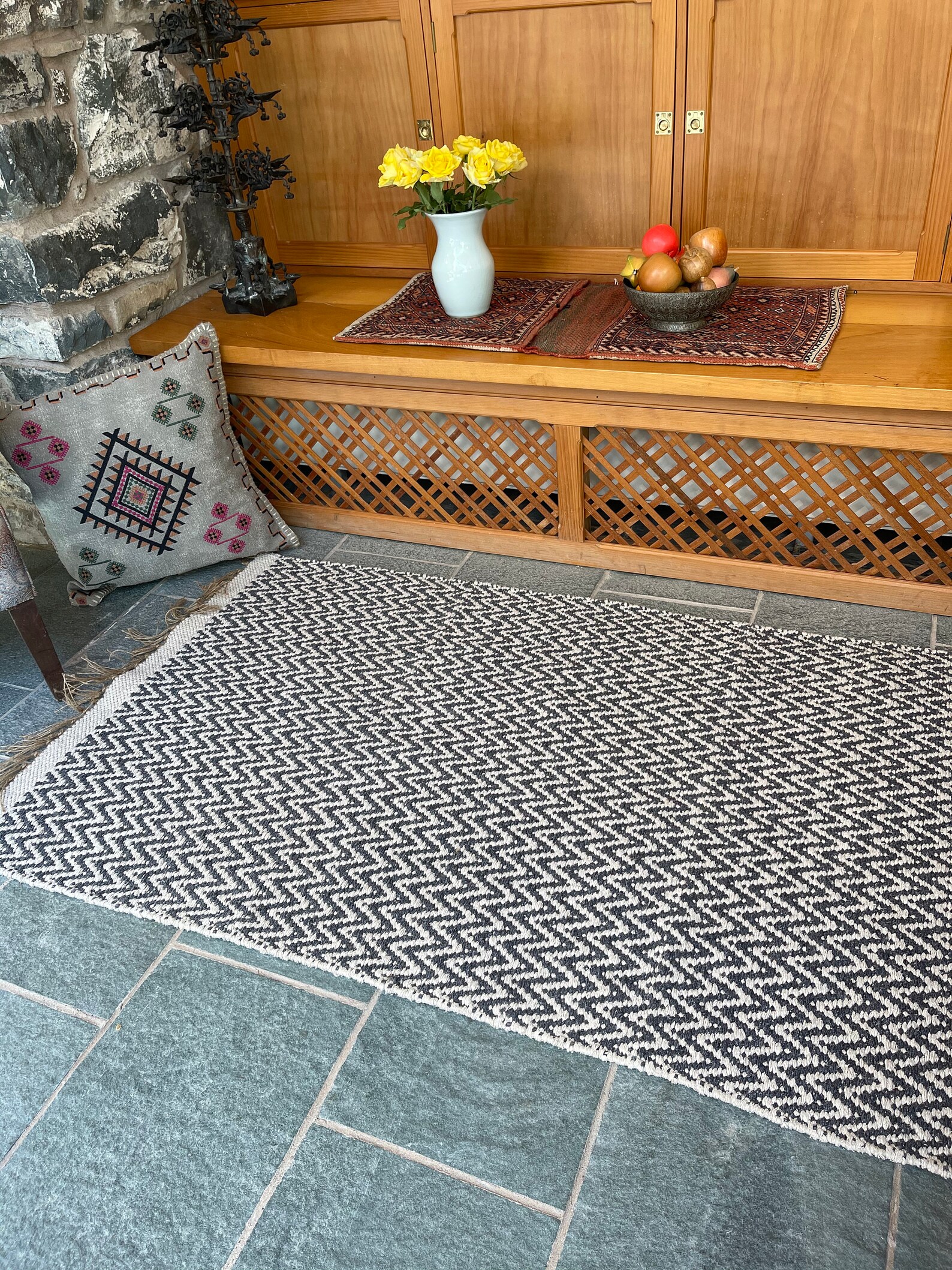 GRETA Soft Bedroom Rug Grey Dark Herringbone Pattern Etsy