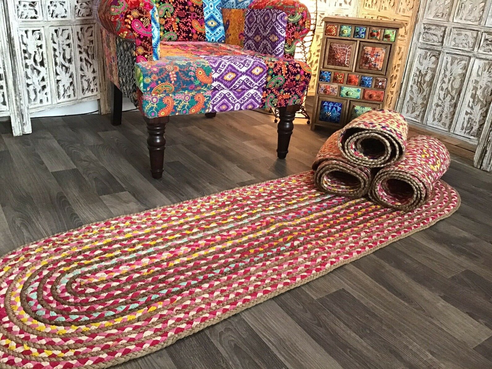 Pink Oval Jute Braided Rug 55 cm x 180 cm Etsy