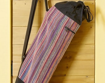 Borsa da trasporto per tappetino da yoga, in cotone a righe arcobaleno, per palestra, fitness, campeggio, tasche con cerniera. Borsa leggera per hippie boho