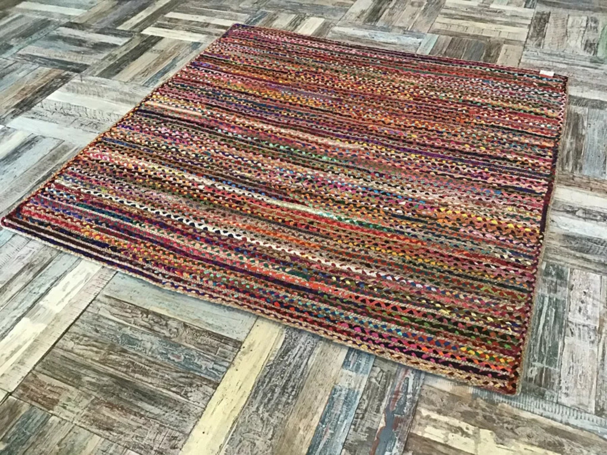Square Jute and Mixed Fabric Multicolour Braided Rug 180 x 180 Etsy