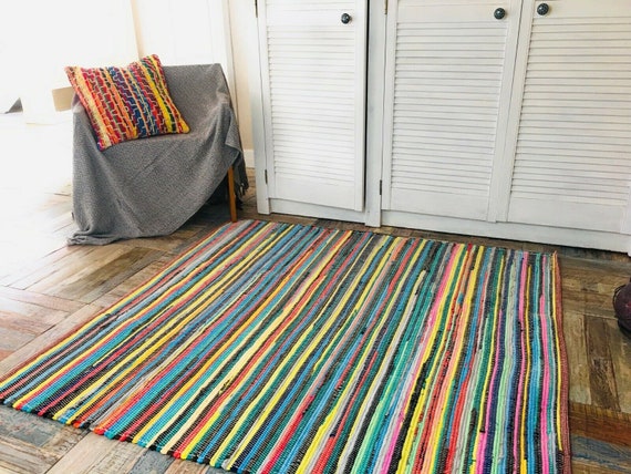 RAINBOW Multi Colour Rag Rug Cotton Mix Eco Friendly Floor Mat Small Medium  Large Extra Large Runner Rectangle or Square 