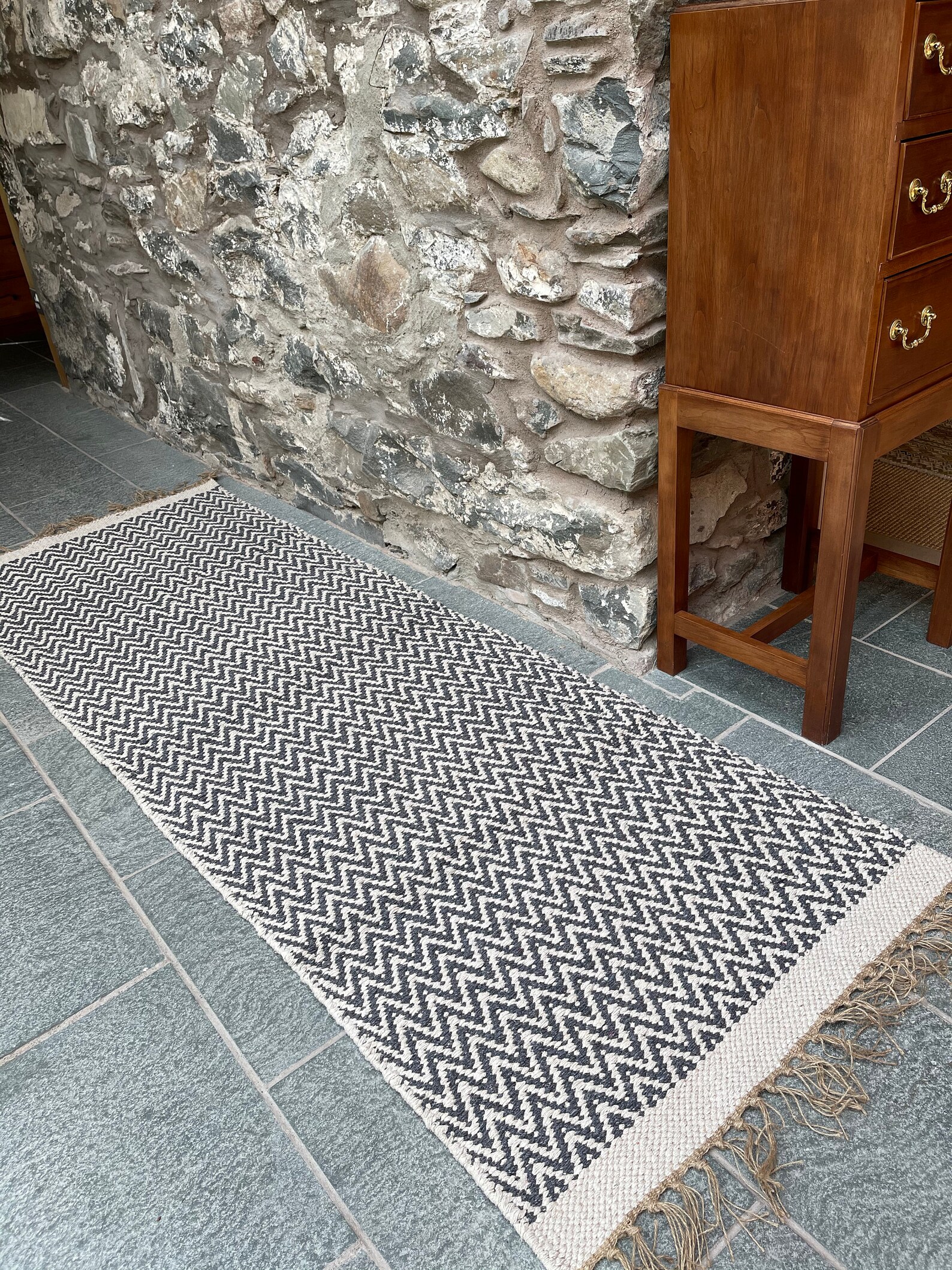 GRETA Soft Bedroom Rug Grey Dark Herringbone Pattern Etsy