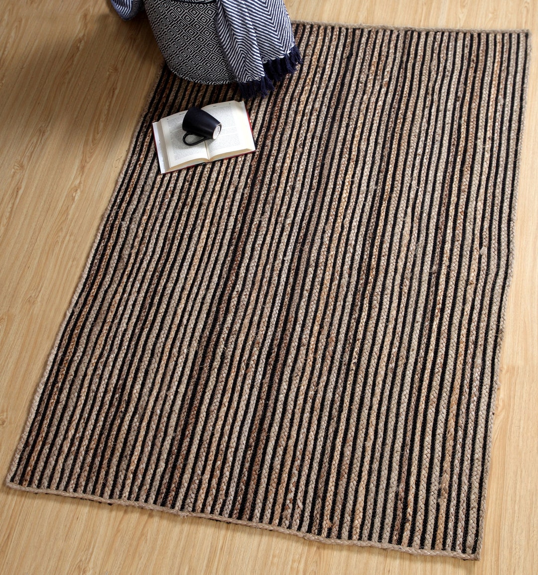 CHAKKAR DARK Stripe Braided Jute Area Rug Small Medium Large Etsy UK