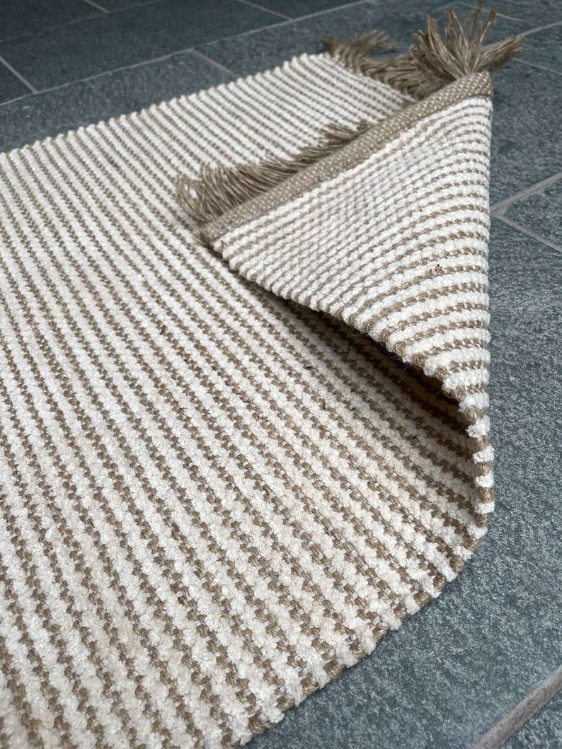 Colva Beige Natural Stripe Cotton Jute Rug Available in Small Medium Large Sizes image 5