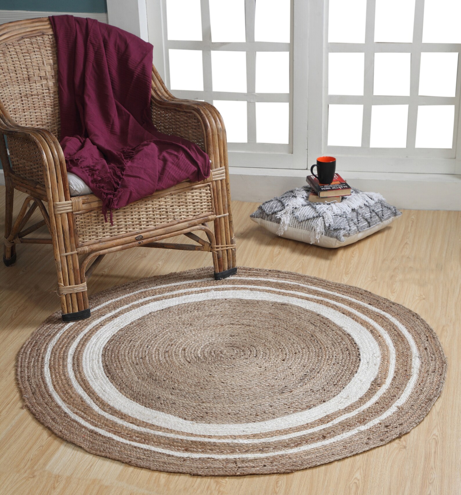 KHIDAKEE Braided Round Rug Jute With White Border Small Medium Etsy UK