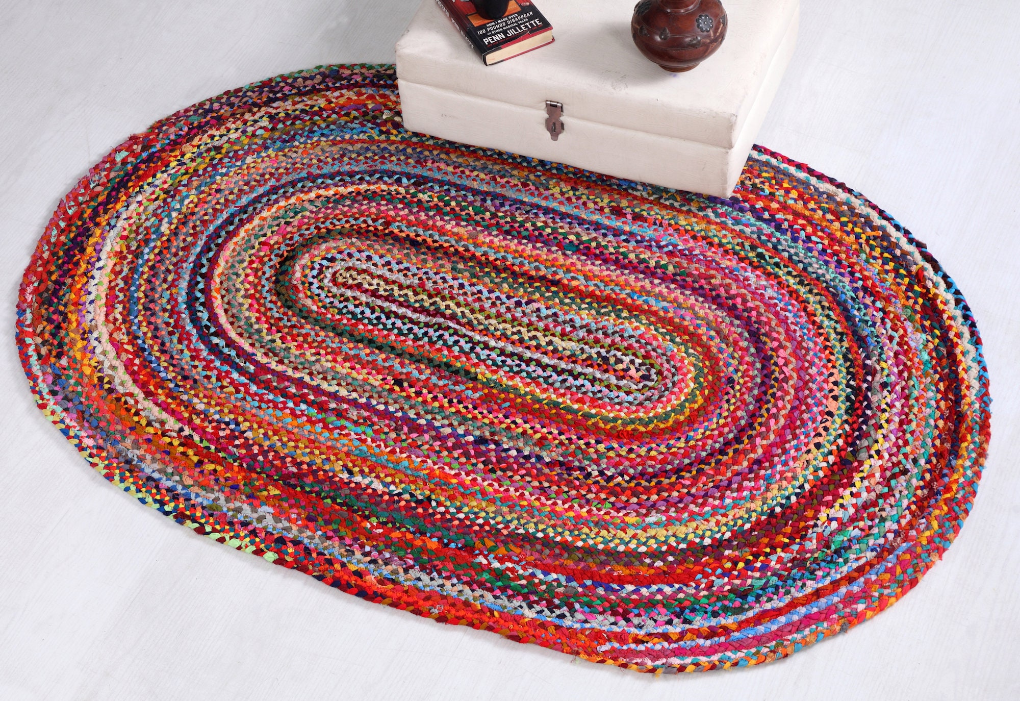 SUNDAR Braided Oval Rug Hand Made Flat Weave with Multi Colour Etsy