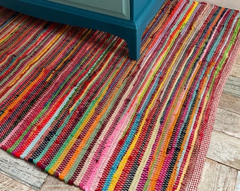 RAINBOW Multi Colour Rag Rug Cotton Mix Eco Friendly Floor Mat Small Medium Large Extra Large Runner Rectangle or Square