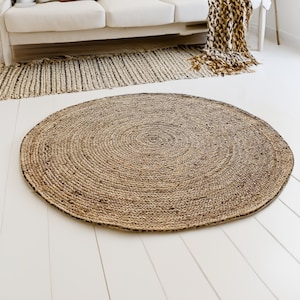 DHAKA Rustic Round Jute Rug Hand Woven Mat with Natural Fibre Indian Flat Pile - Large Medium Small Floor Covering