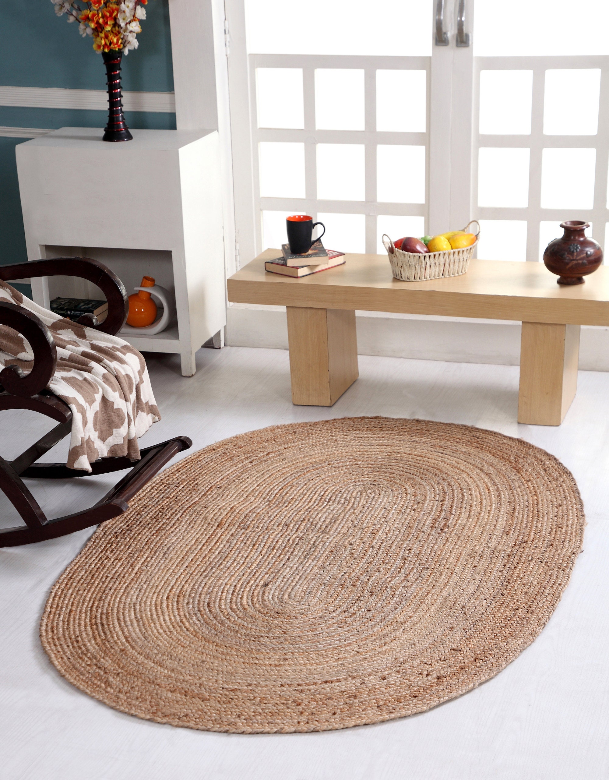 DHAKA Braided Oval Rug Hand Woven With Natural Indian Jute Etsy UK