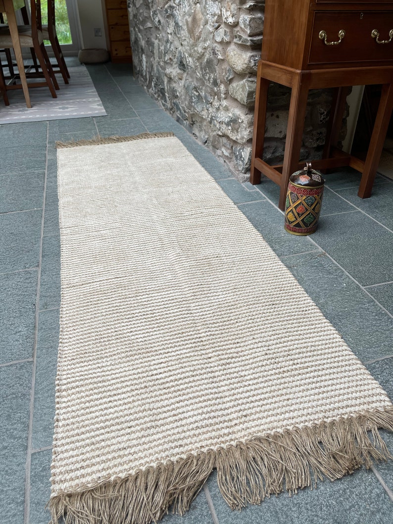 Colva Beige Natural Stripe Cotton Jute Rug Available in Small Medium Large Sizes image 7