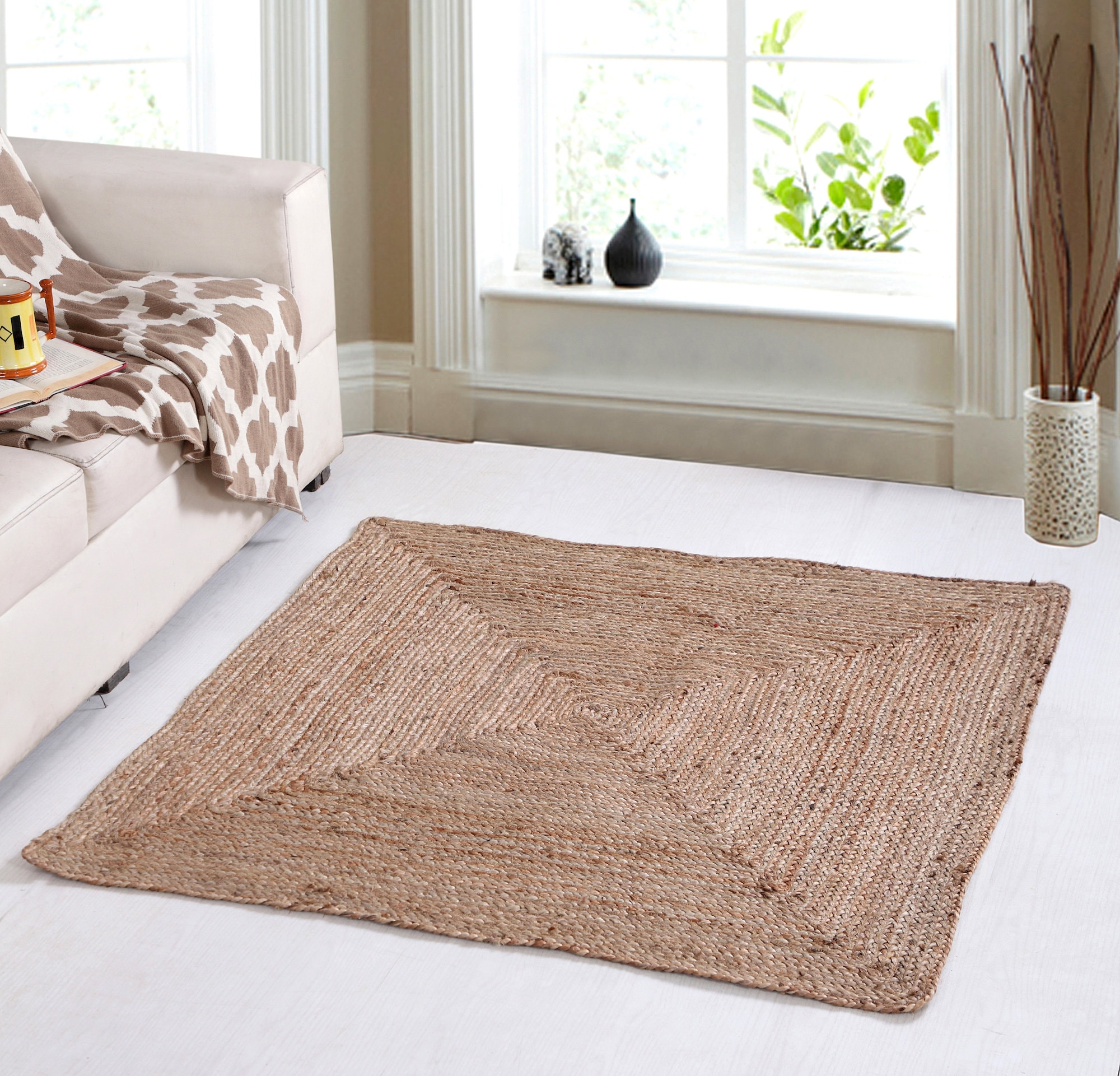 DHAKA Braided Square Rug Hand Woven with Natural Indian Jute Etsy