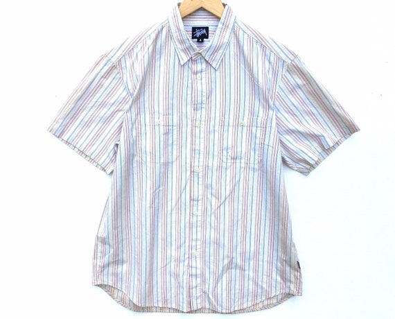 Vintage Stussy Shirt Button Down Size Large, Strip