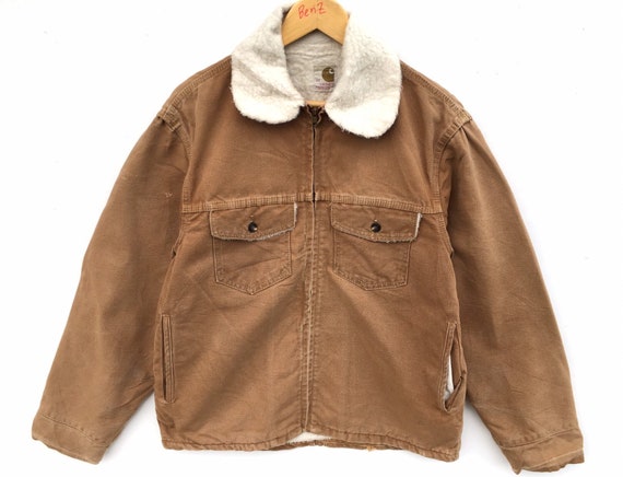 80s Carhatt Brown Duck Trucker Fleece Jacket Size