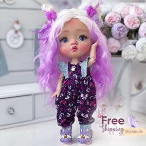 Art Doll Lavender Bunny, OOAK BJD Handmade Doll, Gift Doll with Clothes Full Set, Birthday Gift for Daughter, Cute Summer Doll, Gift for Her