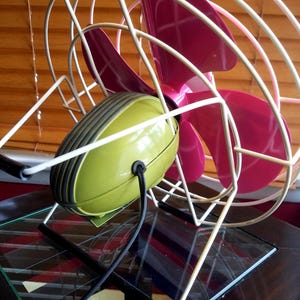 Vintage 1950's Westinghouse Electric Fan, Refurbished. Berry pink and Verde.