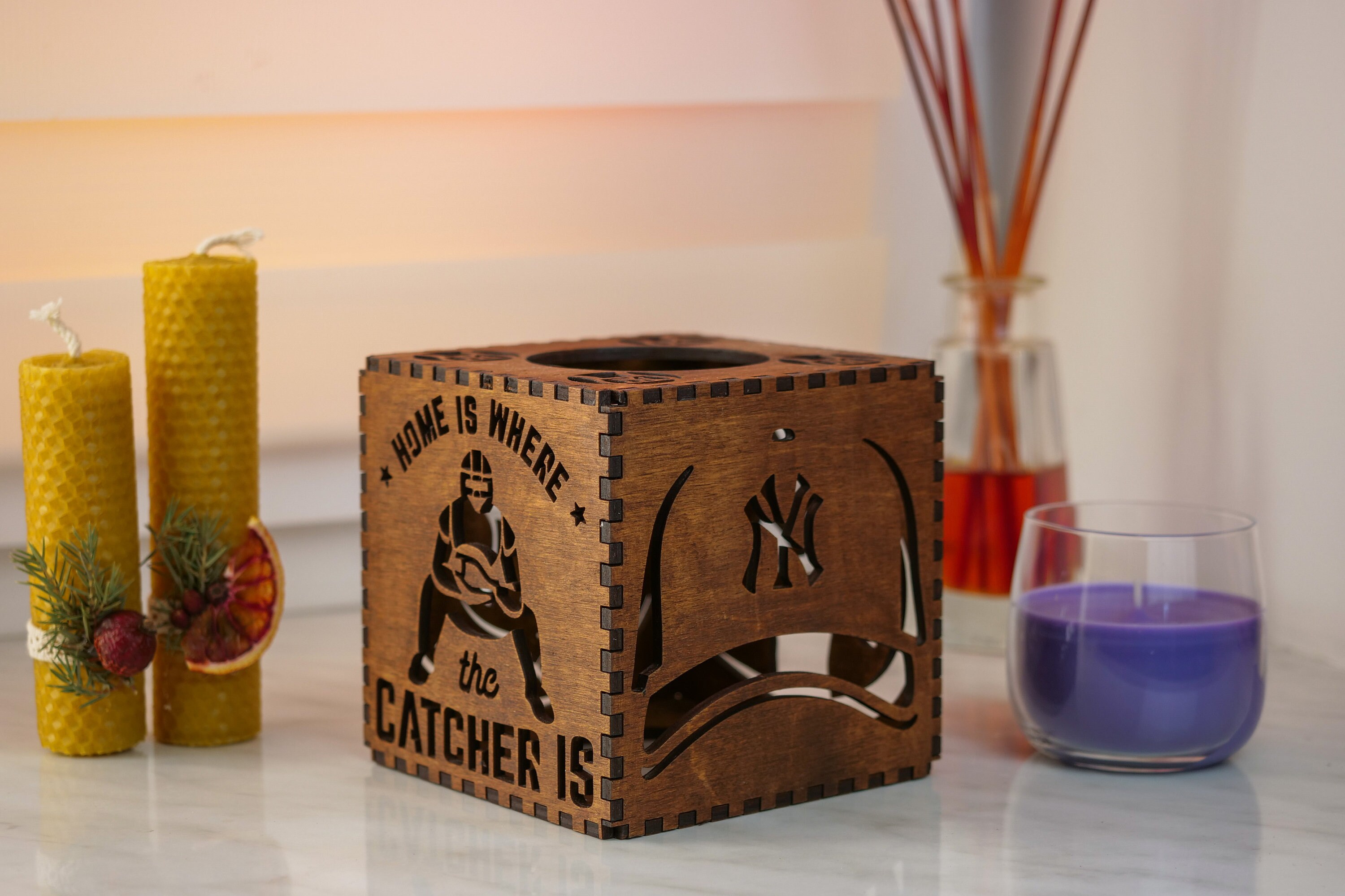New York Yankees Light Box Yankees Candle Holder Baseball Etsy