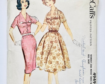 Vintage 1950’s McCall’s 4949, Women’s Dress Pattern, Sz16 B36” W28” H38”, Pre-cut