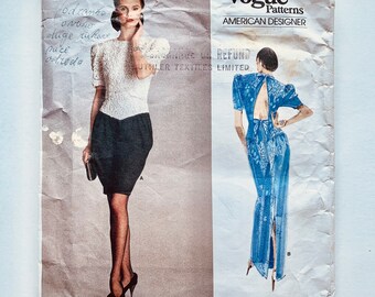 Vintage 1980’s Vogue American Designer Kasper 2072, Women’s Evening Dress Pattern, Sz (6-8-10), Pre-cut