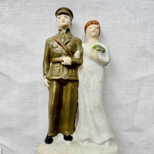 Vintage 1940’s Soldier & Bride Ceramic Wedding Cake Topper