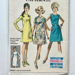 Vintage 1960’s Simplicity 8027 Women’s Dress Pattern, Sz18 B40” W31” H42”, Uncut