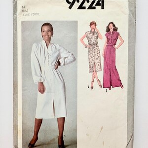 May include: Vintage Simplicity sewing pattern 9224. The pattern features illustrations of three different dress designs. The cover has the text "PATTERN/PATRON" and "Simplicity" in large black letters. The pattern is for a "MISS JEUNE FEMME".
