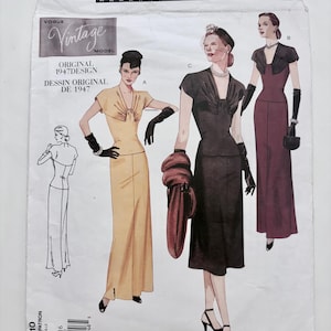 Vogue Original 1947 Design 2610, Women’s Evening Dress Pattern, Sz (12-14-16), Uncut