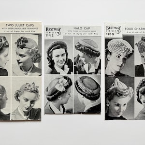 Lot 3 Vintage Bestway Knitting Ulotkas 1147, 1148, 1150, Czapki damskie