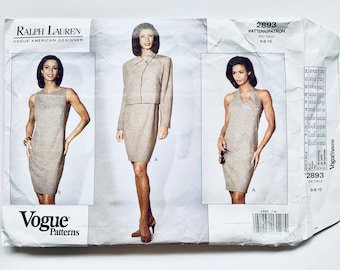 Vintage 1990’s Vogue American Designer Ralph Lauren 2893, Women’s Cropped Jacket & Dresses Pattern, Sz (6-8-10), Uncut