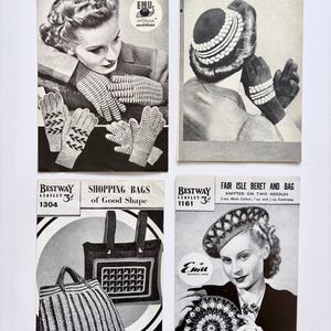 Lot 4 Bestway Knitting/Crochet Leaflets No. 1138, 1145, 1161, 1304, Wzory na czapki, rękawiczki i torby