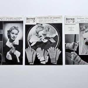 Lot 3 Bestway Knitting/Crochet Ulotka nr 467, 850, 869, Wzory na kołnierzyki, mankiety i rękawiczki