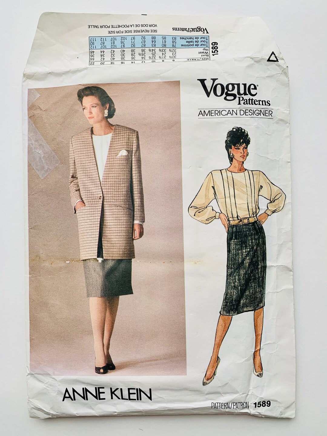 Vintage 1980s Vogue Anne Klein Pattern 1589, Jacket Blouse Skirt, Size ...