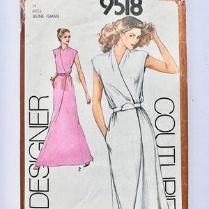 Vintage anni '80 Simplicity 9518, abito da donna con finto abito avvolgente, taglia 14, larghezza 36" (larghezza 28"), altezza 38", pretagliato