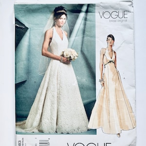 Vogue Bridal Original V2883, Women’s Halter Bridal Gown, Sz (12-14-16), Uncut