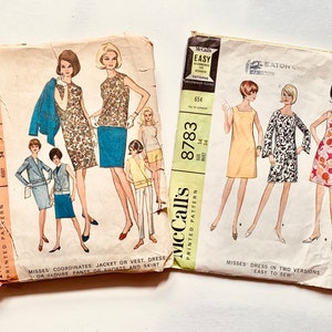 Lot 2 Vintage Patterns: 1960’s McCall’s 8247/8783 Jkt, Vest, Blouse, Dresses, Pants, Shorts & Skirt Patterns, Sz14 B34” W26” H36”, Imperfect