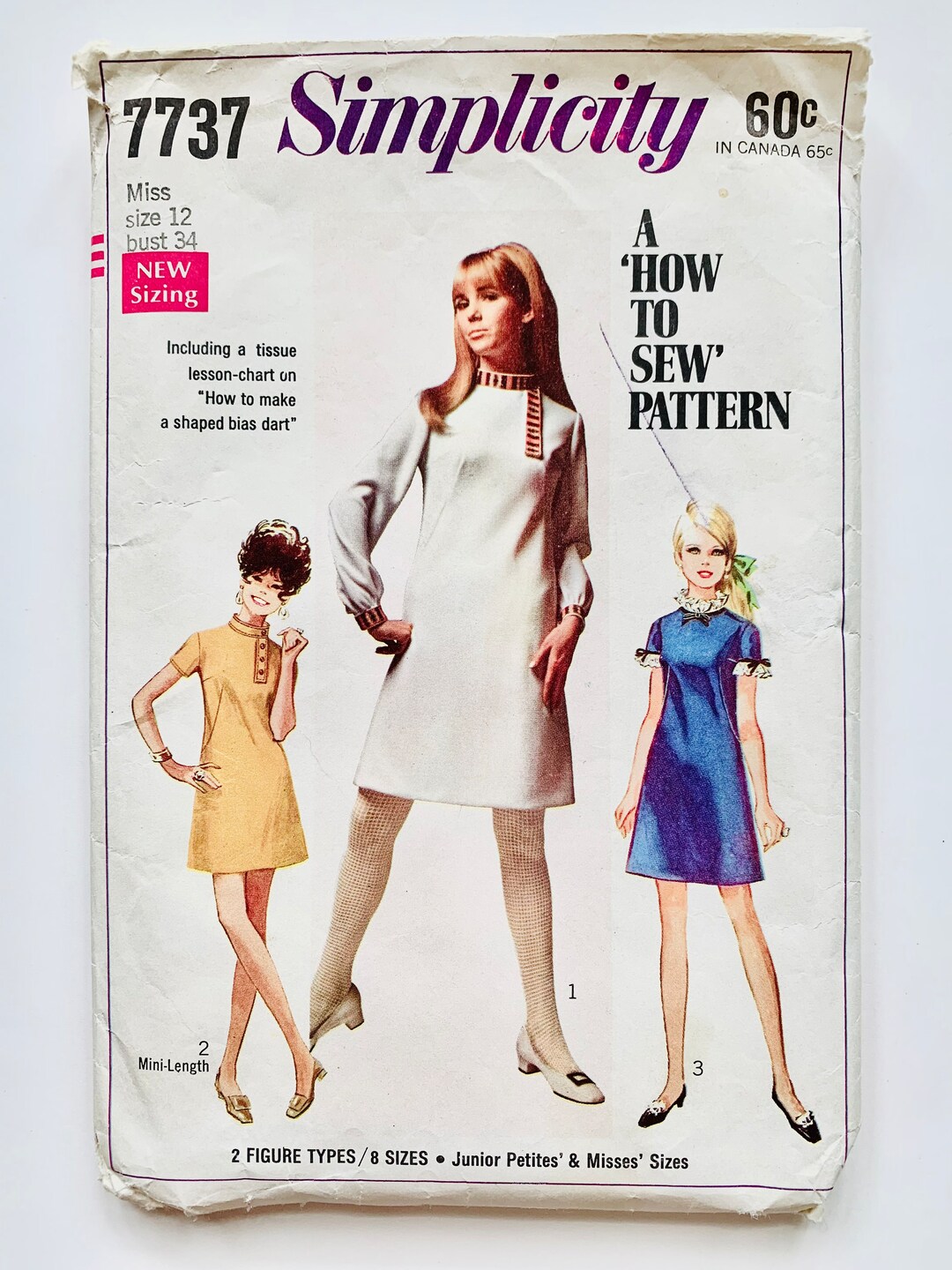 Vintage 1960s Simplicity 7737, Womens A-line Dress Pattern, Sz12 B34 ...