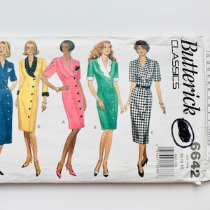 Vintage 1990’s Butterick 6642 Women’s Blazer Dress Pattern, Sz14 B36” W28” H38”, Uncut