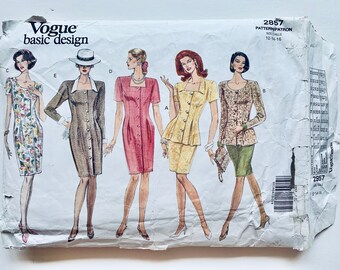 Vintage 1990’s Vogue Basic Design 2857, Women’s Dress, Top & Skirt Pattern, Sz (12-14-16), Pre-cut
