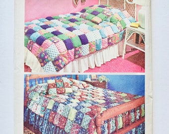 vintage 1970's Simplicity 5950, Twin and Full Puff Quilt-Coverlet &Puff Pillow Pattern, Pré-coupé