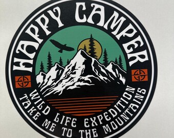 Happy Camper Sticker Car Decal, Round Mountain Camping Vinyl Sticker for Vehicle (Copy)