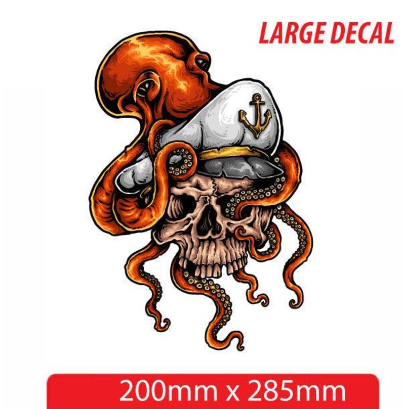 Octopus Holding Captain Skull Sticker Decal for Car, Boat , Motorhome ...