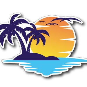 Tropical Palm Tree Sunset Sticker - Beach Scene Decal For Rv, Boat, Caravan, 4X4 Vehicle