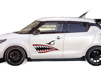 Angry shark teeth and eye sticker decal for car boat bike
