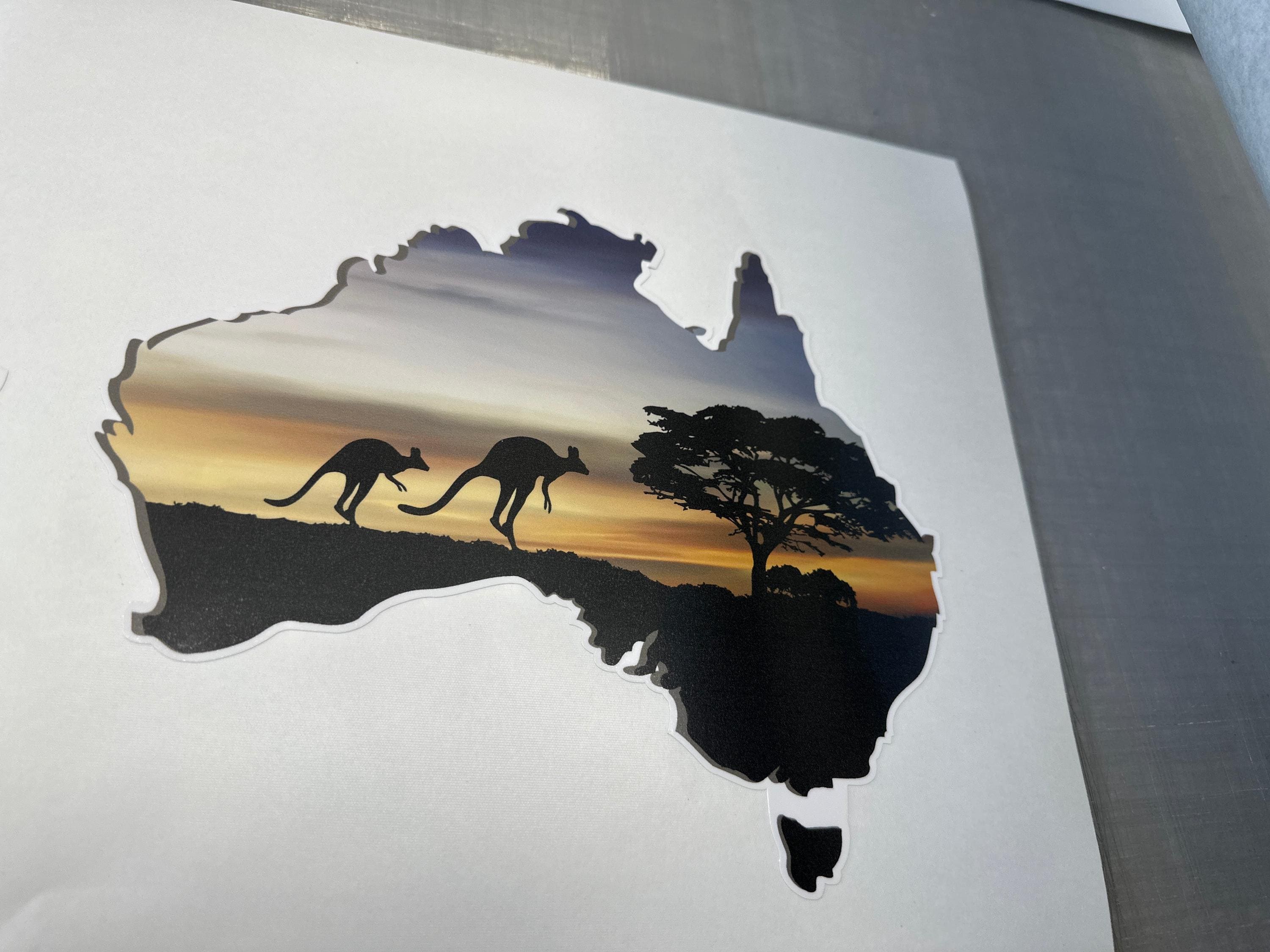 Rustic Map Australia Australia Map With Sunset Tree & Rustic Landscape Decal for Rvs and ...