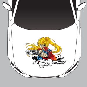 Anime Girl with Gun Decal: Large Car Hood Sticker for Vehicle Customization (800mm x 600mm)