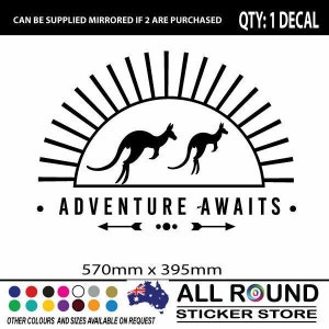 Adventure Awaits Australian Kangaroo  sticker decal for , motorhome, 4x4 , trail