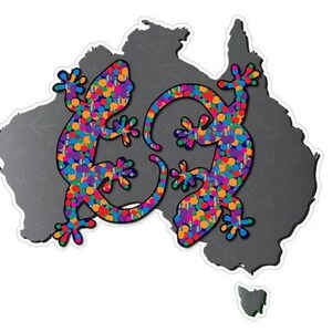 Autocollant en vinyle carte Vibrant Geckos Australia pour véhicules récréatifs