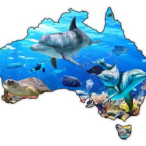 Sticker représentant les dauphins et les marins sur la carte de l'Australie pour bateaux, caravanes et camping-cars