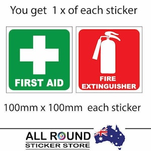 First Aid and fire extinguisher sticker set