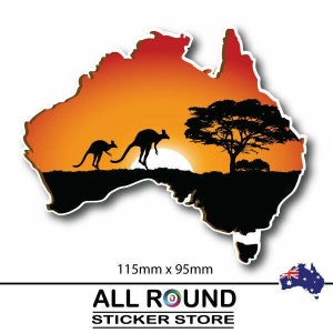 Autocollant-carte-australie-avec-autocollant-kangourou-coucher de soleil-pour-voiture, fenêtre, ordinateur portable